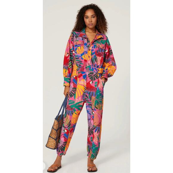 FARM Rio Pants - FARM Rio Macaw 100% Cotton Tropical Jumpsuit Coveralls, XS- NWT